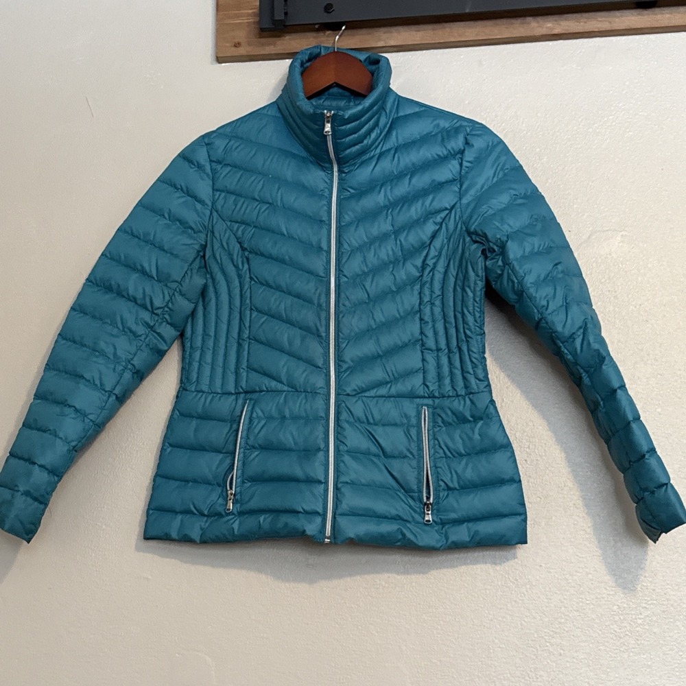 Kenneth Cole Reaction Puffer‎ Coat Aqua Down Filled Women's Size Small